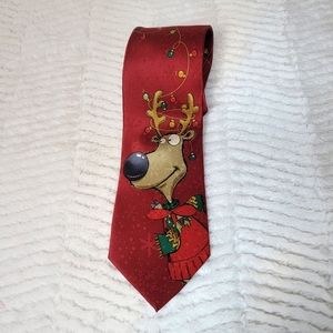 John Ashford 100% silk tie Reindeer hand made in red